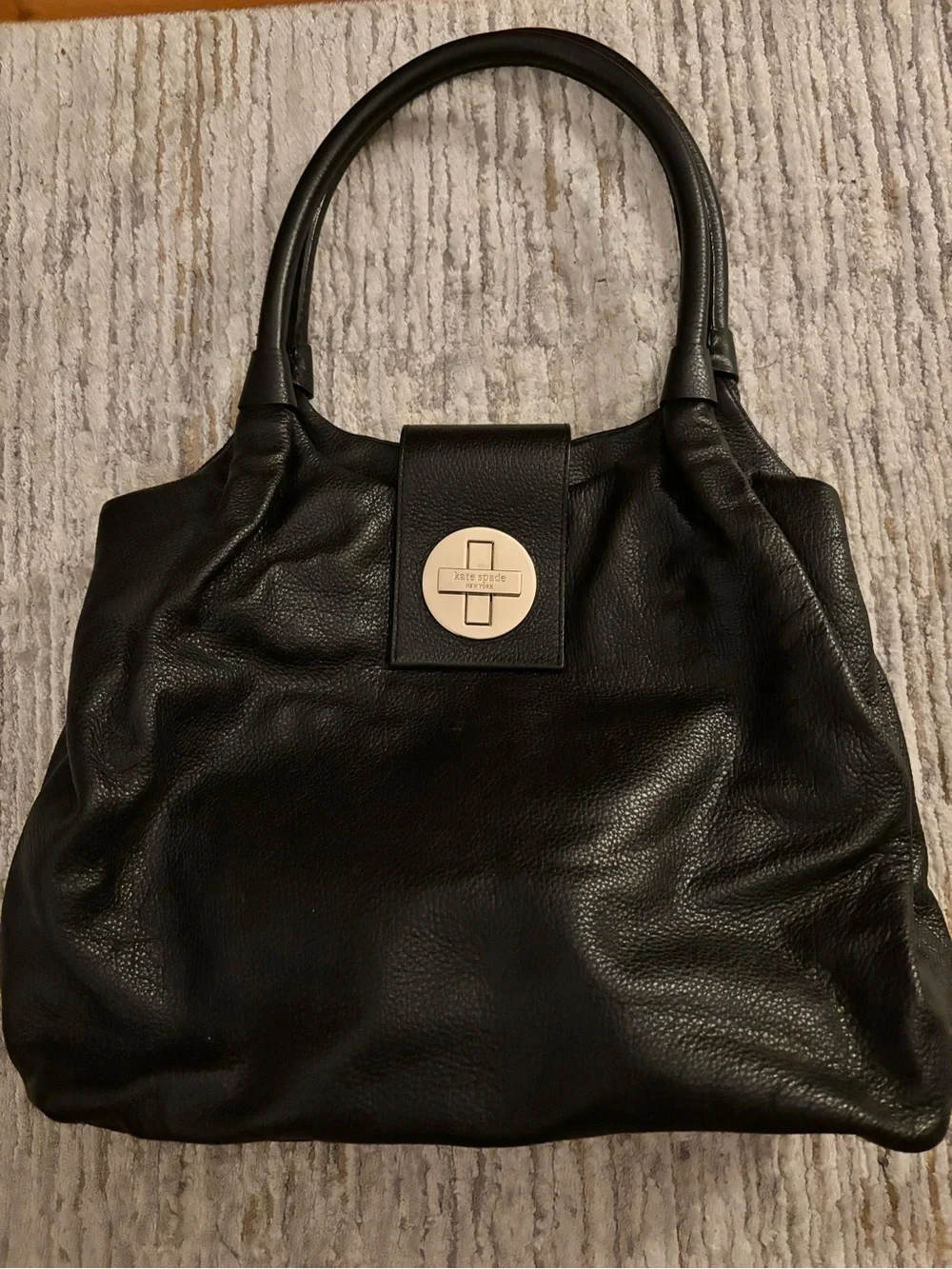 kate spade Black Pebbled Leather Shoulder Bag with Gold Turn-Lock